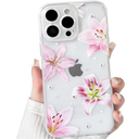 NITITOP Compatible with iPhone 14 Case Clear Cute Pink Lily Blossom Floral Flowers Pattern for Girls Women Soft TPU Transparent Shockproof Protective Phone Cover - Pearl