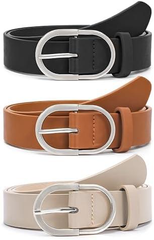 VONMELLI 3 Pack Women's Belts for Jeans Pants Fashion Gold Buckle Ladies Dress Belt, B-black+brown+beige Silver Buckle, S: Fit Waist Size 25-31 Inches