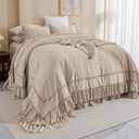 Masaca Oversized Comforter King Size 120x120,Farmhouse Shabby Boho Chic Ruffle California King Bed Comforter Set French Country Rustic Bedding 3PCS (1 Ruffled Comforter+2 Pillow Shams) (Linen)