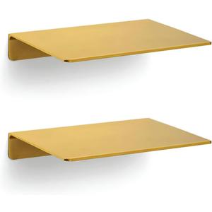 2PCS Floating Shelf for Wall, Metal Wall Mounted Shelves for Bathroom, Bedroom, Kitchen, Living Room, Small Display Storage Shelves with Easy Mount (Gold, 20cm/7.87inch)