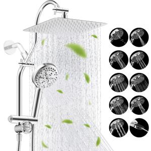 Hibbent cUPC Certified All Metal 10" Rainfall Showerhead Combo, High Pressure Shower Head with 10-Spray Mode Handheld, Innovative 4-way Diverter with Pause Mode, 71'' Shower Hose and Holder, Chrome