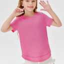Haloumoning Girls Summer T Shirts Loose Curved Hem Short Sleeve Shirt Athletic Casual Tops Tees 4-14 Years Light Pink, 140 (Pink)