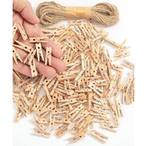 Mr. Pen- Mini Wooden Clothes Pins for Photo, 1 Inch, 200 Pack, Small Clothespins with 10 Meter Jute Twine for Scrapbooking, Labeling Plants, Gift Tags, Tiny Crafts, Photo Display, Decoration