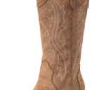 IUV Cowboy Boots For Women Western Cowgirl Boots with Chunky Heel Mid Calf Snip Toe Ideal for low insteps, 9 Wide, Brown 