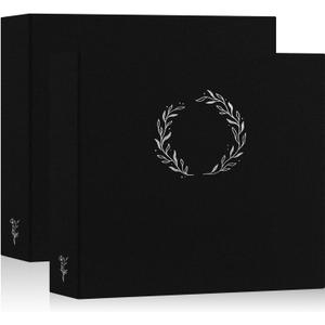Lanpn 2 Packs Photo Album Scrapbook 12x12, Linen Cover Wreath Design Top Load 3 Ring Folder Binder Photobook Photo Book 12 x 12 inch with 30 Plastic Sleeves 60 Pages Black (12x12"/2PK)