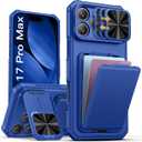 SSLOTSCASE for iPhone 17 Pro Max Wallet Case with Card Holder & Kickstand & Sliding Camera Lens Cover & Camera Stand, Rugged Hard Women Men Phone Case Cover for iPhone 17 Pro Max 5G 2025, Royal Blue