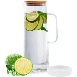 hjn Glass Pitcher with Lid Glass Water Carafe with Handle, Fridge Water Jug Cold or Hot Beverages, Iced Tea, Milk, Juice 1500ml/51oz &