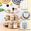 Zubebe 6 Pcs Dessert Table Display Set 2 Stainless Steel Cupcake Stand 3 Tier Cake Holder 3 Rectangle Serving Tray 1 Round Cake Tray Tiered Candy Cupcake Tower for Party Wedding Birthday (Silver)