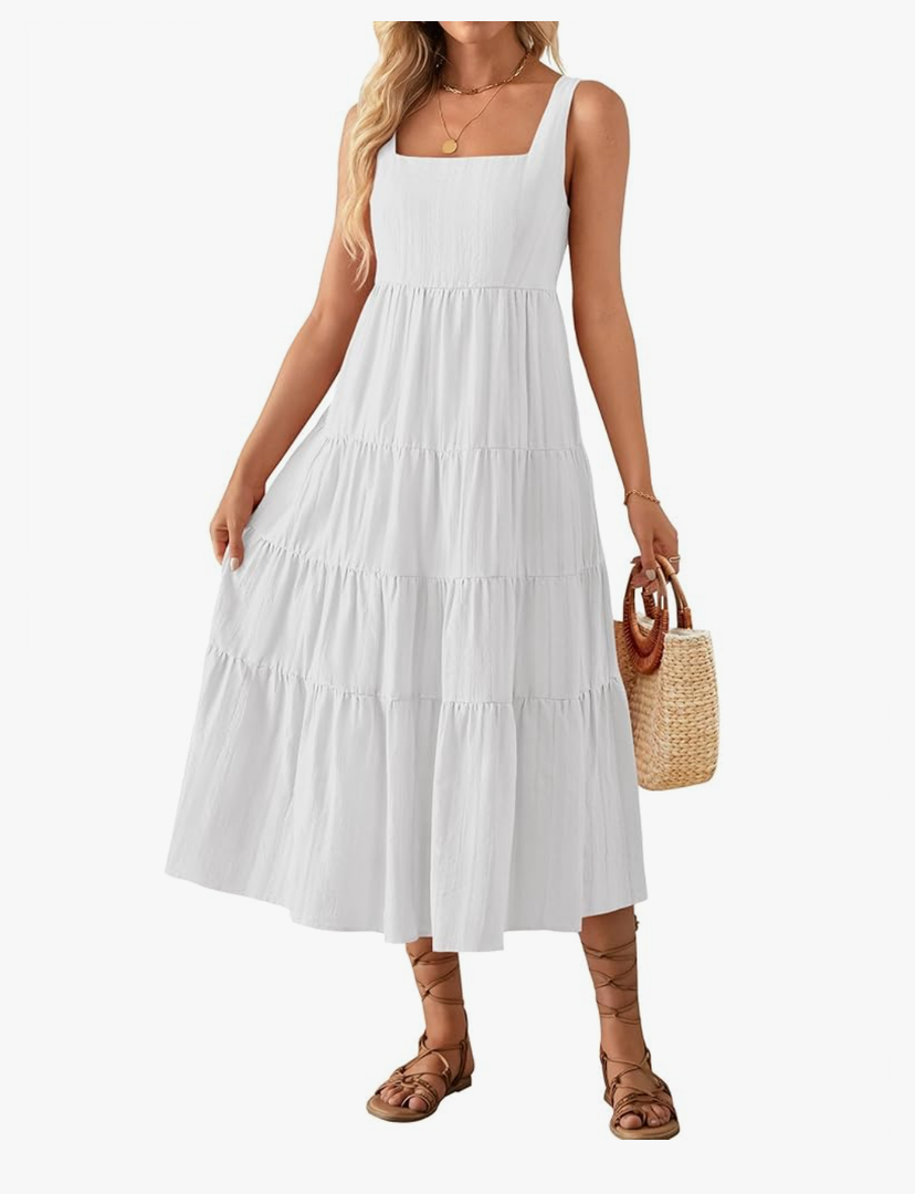 ZESICA Women's Summer Sleeveless Dress Casual Backless Loose Flowy Tiered Sundress Beach Cover up Tank Dresses, M