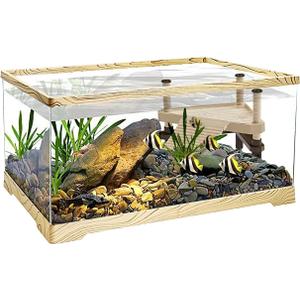 Turtle Fish Tank with Turtle Basking Platform, 20" x 9.5" x 9.5" Aquatic Turtle Tank for Juvenile Turtle,Convenient Bottom Drainage, and Versatile Design for Aquatic Turtle Habitat