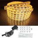 32.8FT Waterproof LED Rope Lights Warm White, Dimmable LED Strip, 12V Flat Outdoor String Light, Flexible Rope Lighting for Indoor Bedroom Deck Patio Christmas Camping