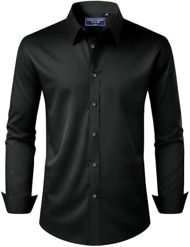 Alimens & Gentle Men's Dress Shirt Regular Fit Stretch Stain Shield Long Sleeve Solid Business Wedding Button Down Shirts Large