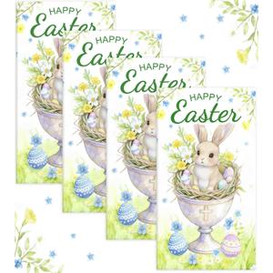 2 x 100 Pack Easter Paper Napkins | Bunny Flower Easter Eggs Disposable Decorative Hand Spring Paper Napkin for Decoupage, Kitchen Party Supplies, 13 x 15.7 Inch