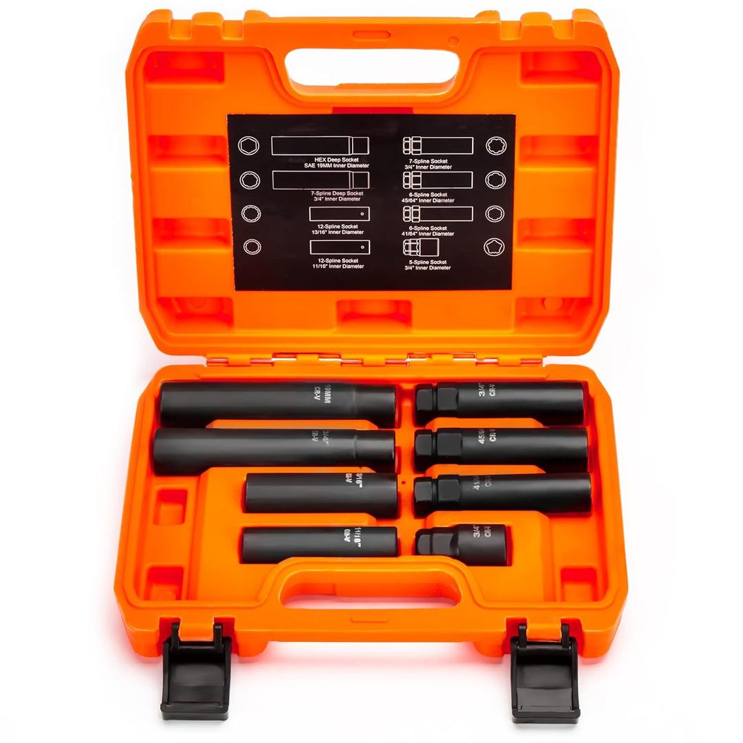 Dynofit 8Pc Lug Nuts Key Kit, Aftermarket Lug Nut Socket Easily Removing Spline and Hex Style Aftermarket Wheel Lug Nuts | 5, 6, 7, 12 Spline and Hex Key Set, Cr-V Steel