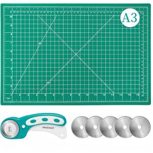 45mm Rotary Cutter and Mat Set, Fabric Cutter Wheel and 12x18 Inch Self Healing Sewing Cutting Mat, Fabric Rotary Cutter with 5pcs Rotary Blades for Quilting Patchworking Crafts, Turquoise