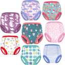 MooMoo Baby 8 Packs Potty Training Pants Cotton Absorbent Training Underwear for Toddler Boy and Girls 2T-9T (Blue)