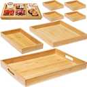 Wooden Serving Trays with Handle - Set of 7 - Large, Medium, Small and Mini - Nesting Multipurpose Trays - for Breakfast, Coffee Table/Butler & More - Light & Sturdy Wood Tray