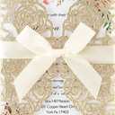 50Pcs Laser Cut Invitations with Envelopes and RSVP Cards Gold Glitter Hollow Rose Shape Wedding Invitation with Pre-tied Ribbons for Wedding Quinceanera Bridal Shower Engagement Party