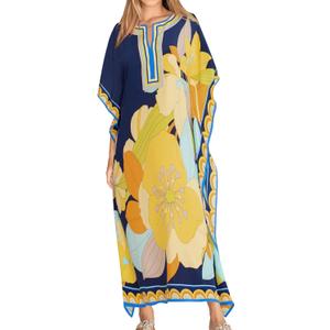 Eddoyee Women Long Print Swimwear Cover Up Sexy V Neck Side Split Beach Caftans Lounge Dresses