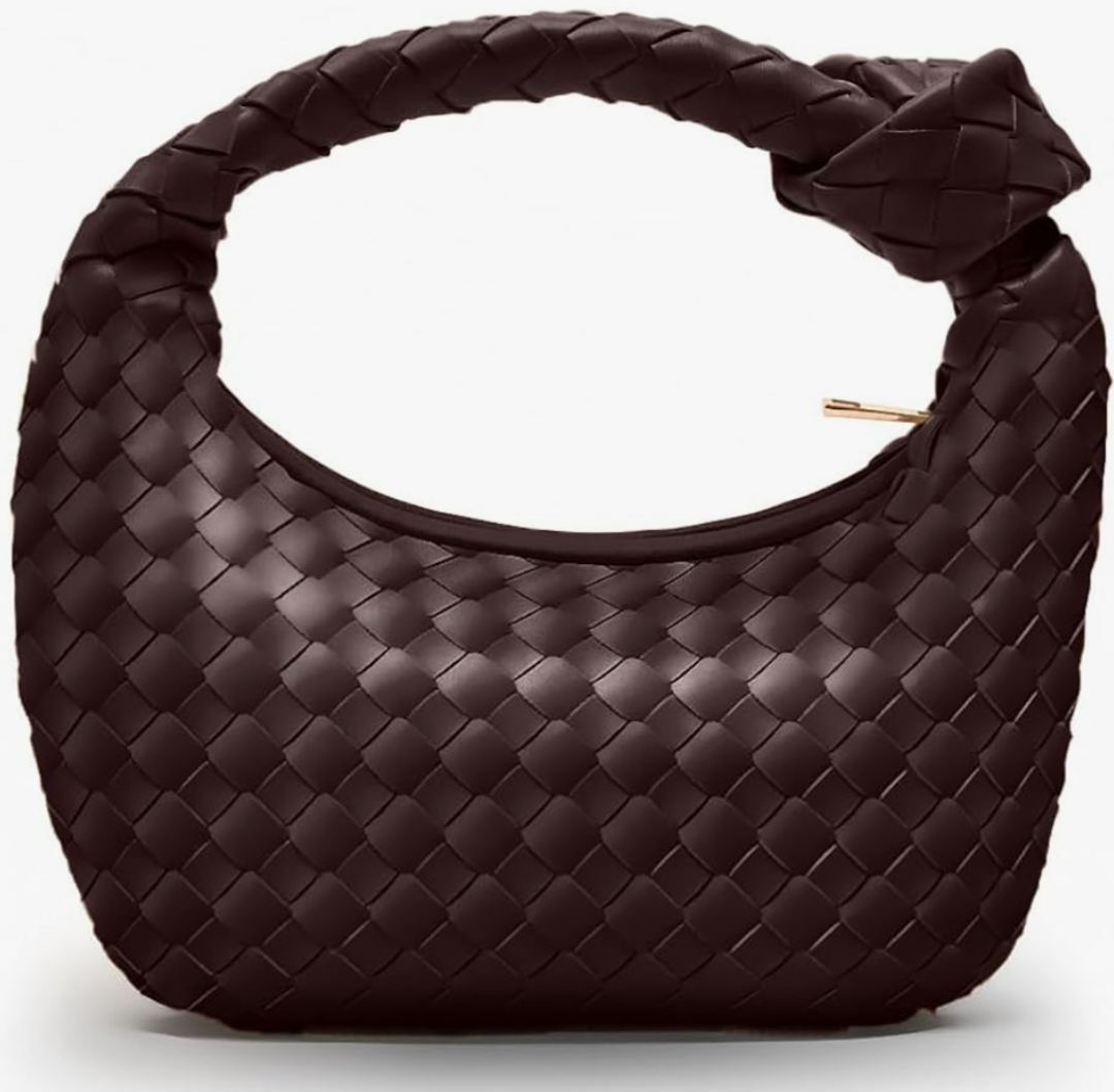 Knotted Woven Leather Handbags Tote with Detachable Bow For Women, Trendy Hobo Dumpling Purse Bag 2024 Dark Purple