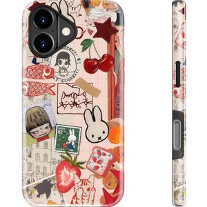 MERRO for iPhone 17 Case - Wireless Charging Compatible - Dual-Layer Hard Shell & Silicone Cover - Protective Phone Case with Cute Wildflower Designs for Women - Whimsical Collage