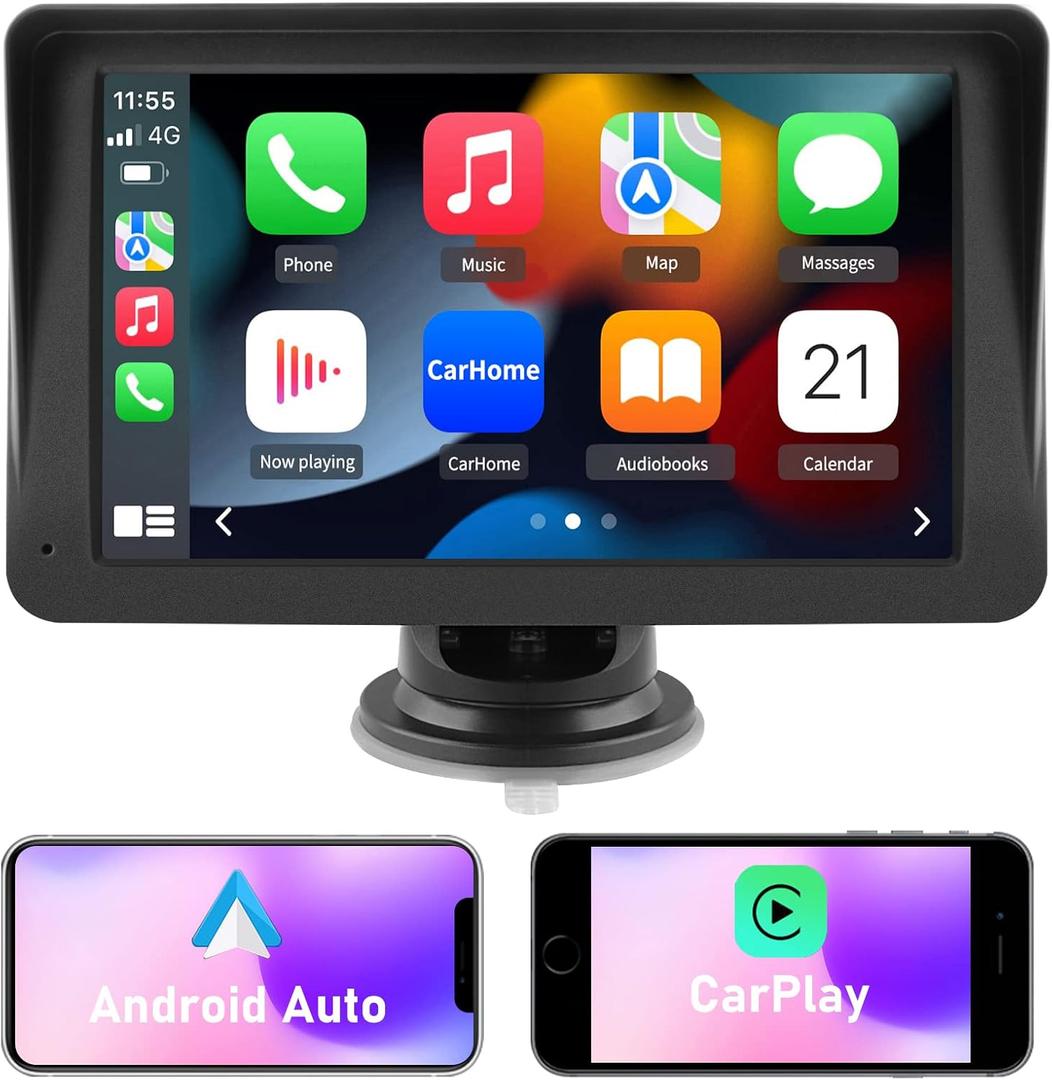 Portable Car Stereo Wireless Apple CarPlay Android Auto, 7 Inch Touchscreen Car Radio Multimedia Player Support Bluetooth Hand Free Calling Online GPS FM Audio Mirror Link