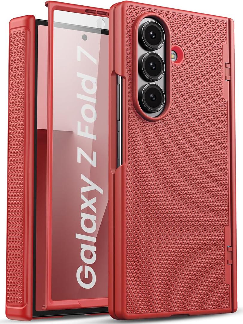 for Samsung Galaxy Z Fold 7 Case Slim, Hinge Protection & Screen Protector [Anti-Scratch], Rugged Shockproof Raised Edge Protective Women Men Phone Cover Case for Galaxy Fold 7 2025, Red