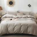 MooMee Bedding Duvet Cover Set 100% Washed Cotton Linen Like Textured Breathable Durable Soft Comfy (Heathered Tannish Linen Grey, Palatial King/Oversized King 120"x98")