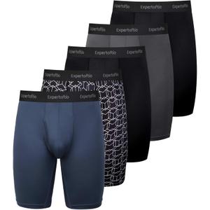 Men's Underwear 9 Inch Long Leg Boxer Briefs for Men, Performance, Moisture Wicking Pack, Anting Chafing, Fly (Medium, 4: Blue/Black/Grey)