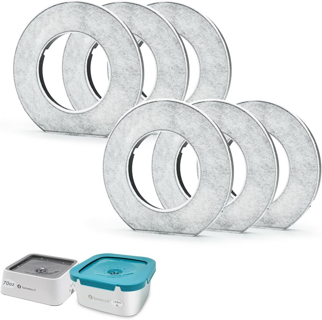 LumoLeaf Replacement Filters for 70oz/2L Pet Water Bowl, Coconut Activated Charcoal Filters for Dog Water Dispenser (Pack of 6)