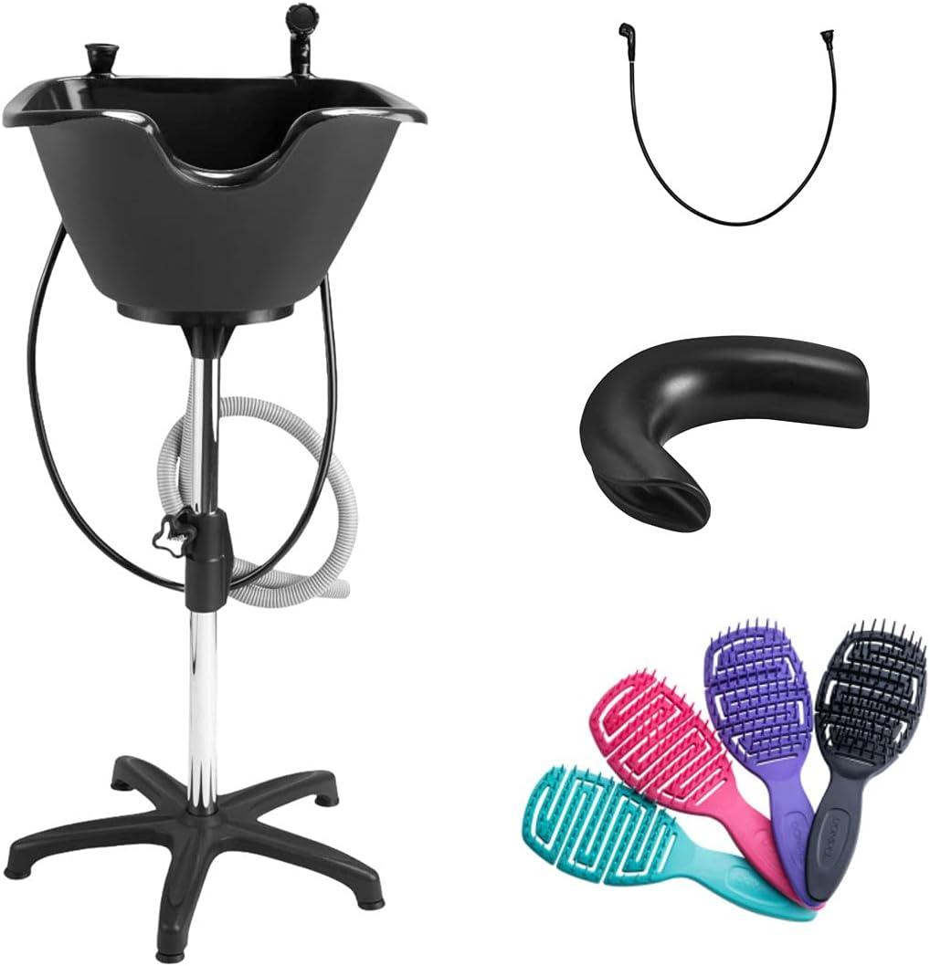 Dompel Portable Shampoo Bowl, Ergonomic and Deep Portable Wash Bowl for Hairstylist and Handicap & Disabled, Seniors, Home Services, Steel Structure, Hair Washing Basin. (DOMPEL-NECK-BRUSH)