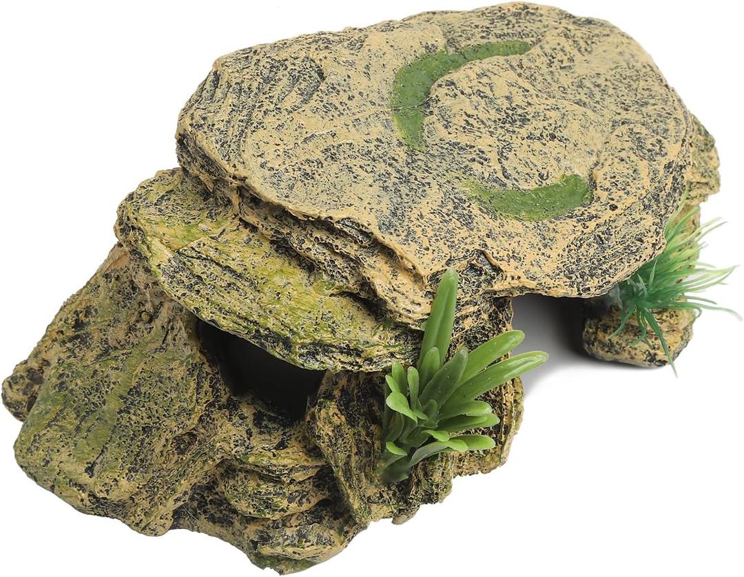 IBWell Leopard Gecko Hide Small Reptile Hides Resin Mini Reptile Basking Rock Humid Hide Turtle Cave Lizard Hide Reptile & Amphibian Habitat DCor