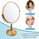 Antique Brass Makeup Mirror 1X/10X Free Standing 8 Inches 360 Swivel Dual-Sided Tabletop Makeup Mirror, Metal