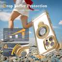 Magnetic case for iPhone 16 with Full Camera Lens Protection(Compatible with MagSafe),Military Shockproof Slim Electroplate Bumper Clear Cover Built-in Invisible Ring Stand,Gold