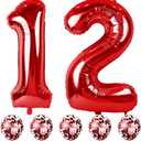 12th Birthday Balloons for Boys Girls, 40 Red Foil Number 12 Balloons with Confetti Latex Helium Balloons, Red Birthday Party Balloons Numbers 1 and 2 for Women Men 12th 21st Anniversary Decorations