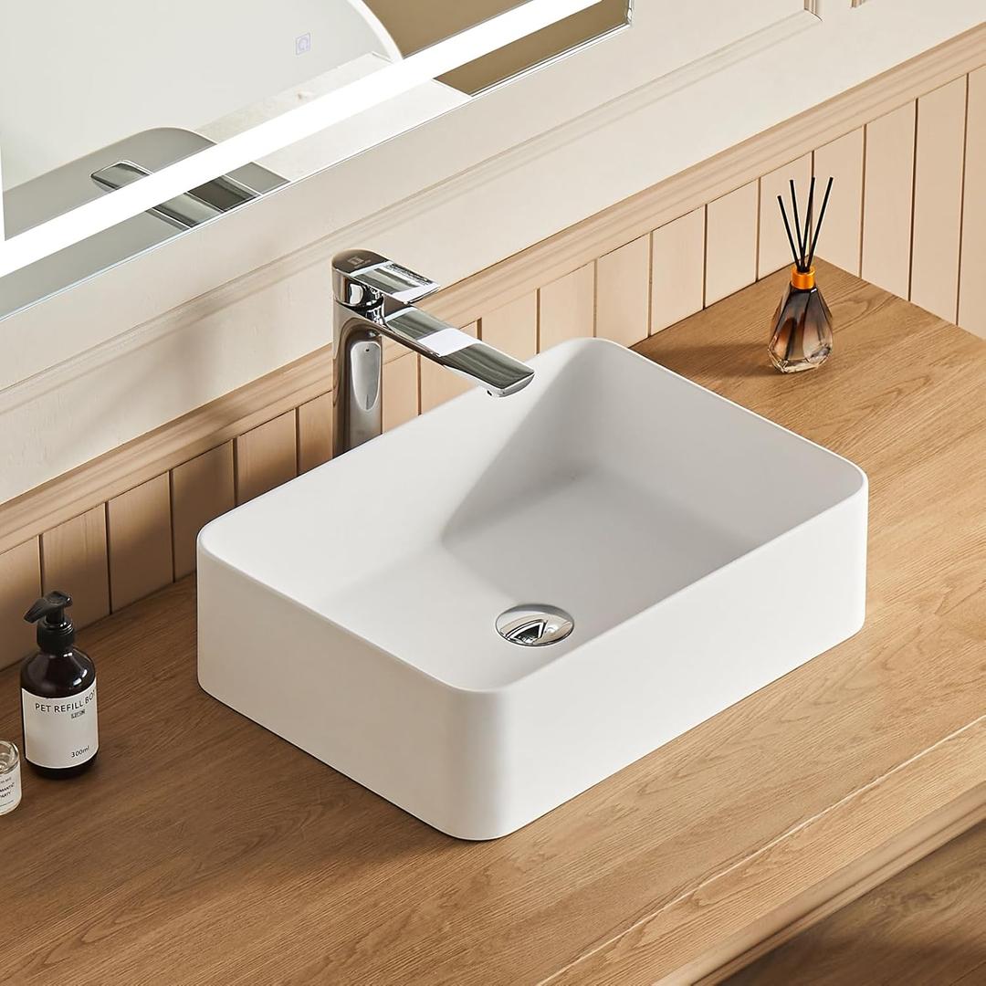 Rectangular Vessel Sink, 24" X 16" White Stone Resin Modern Above Counter Bathroom Vanity Vessel Sink (24" X 16")
