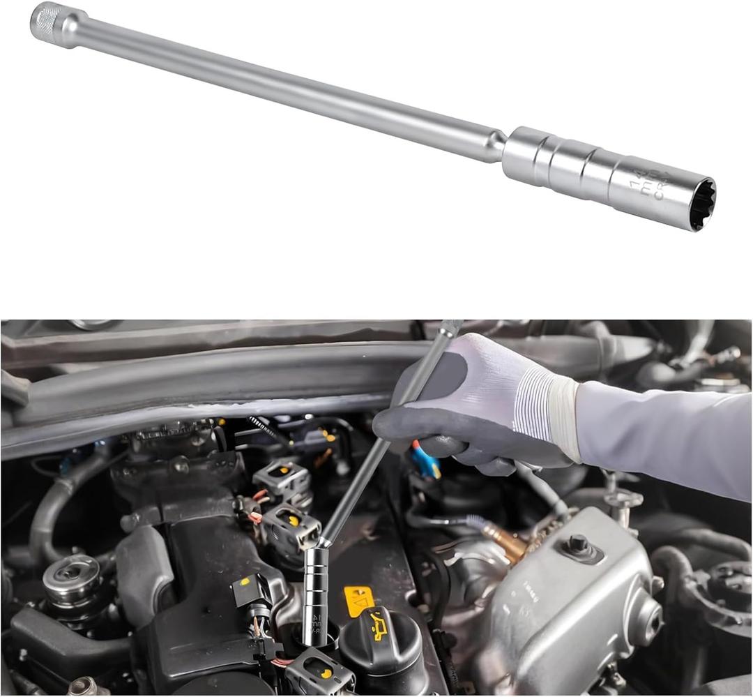 14mm Spark Plug Socket, 9/16" Magnetic Spark Plug Socket, 3/8" Drive x 12" Extended 360 Degree Swivel Thin Wall Spark Plug Removal Tool, 12 Point Spark Plug Removal Wrench