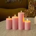 LUSHARBOR Flameless Candles, 4 Pack Battery Operated Candles with Remote, Real Wax LED Fake Candles with Timer Flickering for Christmas Wedding Home Party D3 H 5" 6" 7" 9" Pink