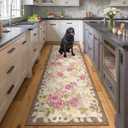 2x6 Machine Washable Runner Rug, Kitchen Hallway Area Rug Pink Vintage Boho Floral Ultra Non-Slip Low Pile Soft Faux Wool Carpet, Kids and Pets Friendly for Bedroom Entryway Nursery Home Decor Rug