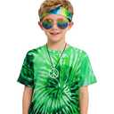 FechDitchly Retro 60s 70s Hippie Boys Costume Set 4Pcs Disco Party Outfit with Tie-Dye Shirt, Peace Necklace for Kids Ages 4-12 Years (Green, XS)