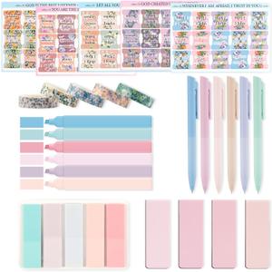 Aesthetic Study Supplies,Bible Journaling Kit with Soft Grip Pen and Floral Washi Tape, Bible Highlighters,Tabs,Beginner Christian Gifts