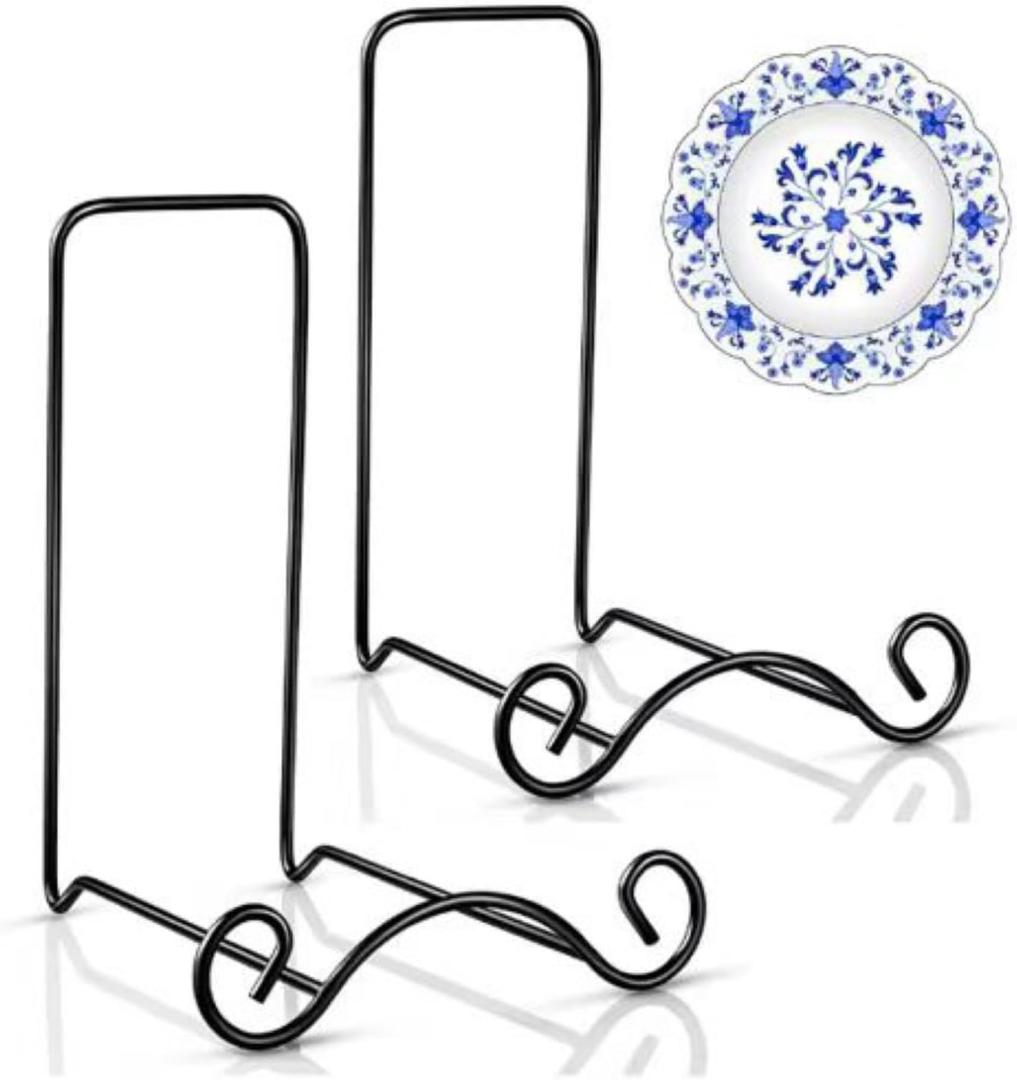 Baderke Wrought Iron Bowl Deep Platter Stand Detachable Metal Scroll Display Rack Easel Metal Bowl Display Stand Decorative Holder Dish Picture Easel(Black,1 Pcs)