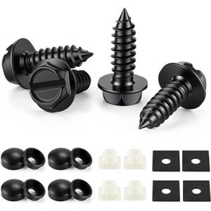 LivTee Rustproof License Plate Screws for Securing License Plates Frames and Covers on Cars and Trucks, 4 Sets Premium Stainless Steel Self Tapping Mounting Bolts (Black Zinc Plated)