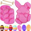 3Pcs Large Bunny Mold Easter Egg Mold, 3D Rabbit Bunny Easter Egg Shape Silicone Mold Easter Bunny Cake Mold Chocolate Egg Mold Silicone Baking Mould for Candy Jello Cocoa Bombs with 2 Wooden Hammers (Pink)