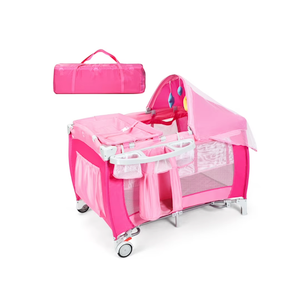 Infans Foldable Baby Crib Playpen Travel Infant Bassinet Bed Mosquito Net Music with Bag