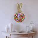 National Tree Company 24 in Artificial Easter Wreath Decorated with Colorful Wood Curl Flower Blooms, Pastel Eggs, Ribbon, Bunny Head, Indoor or Covered Outdoor Easter Decoration, Front Door Wreath