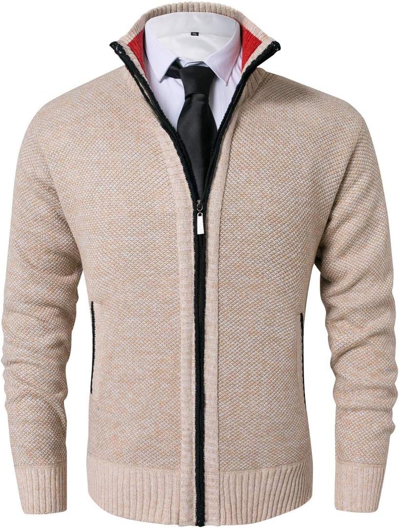 Vcansion Men's Classic Cardigan Sweaters Stand Collar Slim Fit Casual Knitted Sweater, L