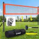 Professional Heavy Duty Volleyball Net Set for Backyard & Beach, Outdoor Net System with Steel Anti-Sag Winch, 32FT Reinforced Net, Height Adjustable Rust-Resistant Aluminum Poles, Portable Carry Bag