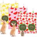 UPINS 3 Hay Bag for Rabbits 2-Hole Hanging Hay Feeder Guinea Pig Hay Bags, Hay Feeder for Rabbits Chinchillas Hamsters Small Pets and Animals(Fruit Pattern)