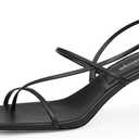 Modatope Womens Kitten Heel Strappy Thong Sandals Square Open Toe Flip Flop Heels Black Size 8
